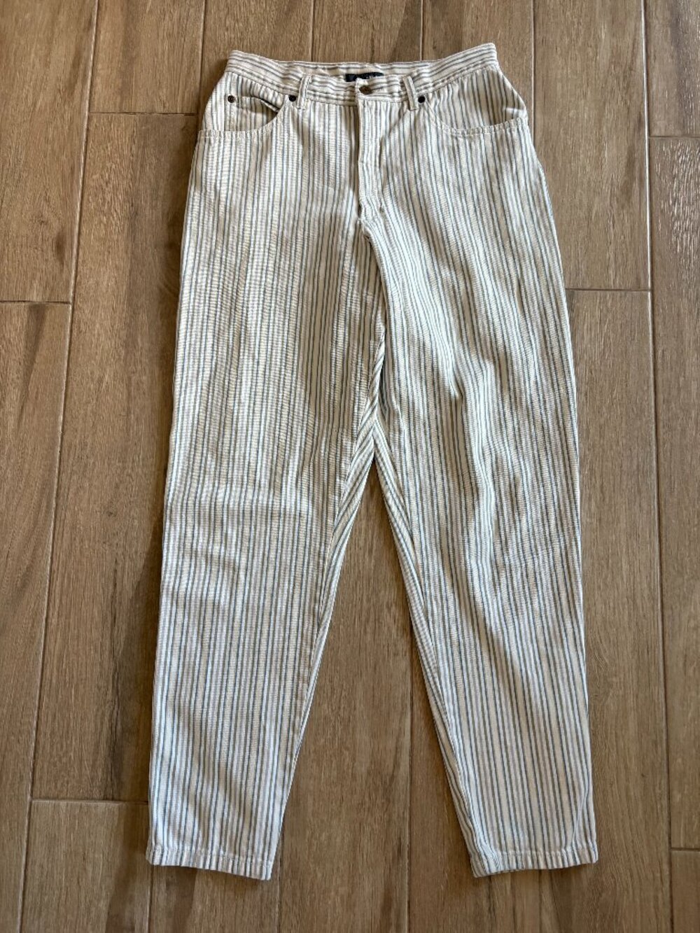 Vintage Liz Wear Jeans Women's 14 Cream Striped Tapered Preppy Coastal USA